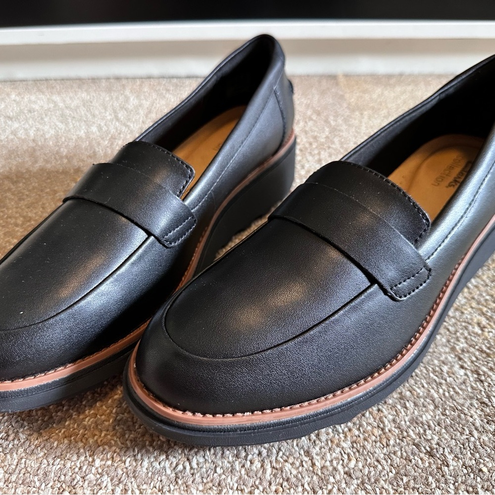 Clarks Black Leather Slip-On Loafers